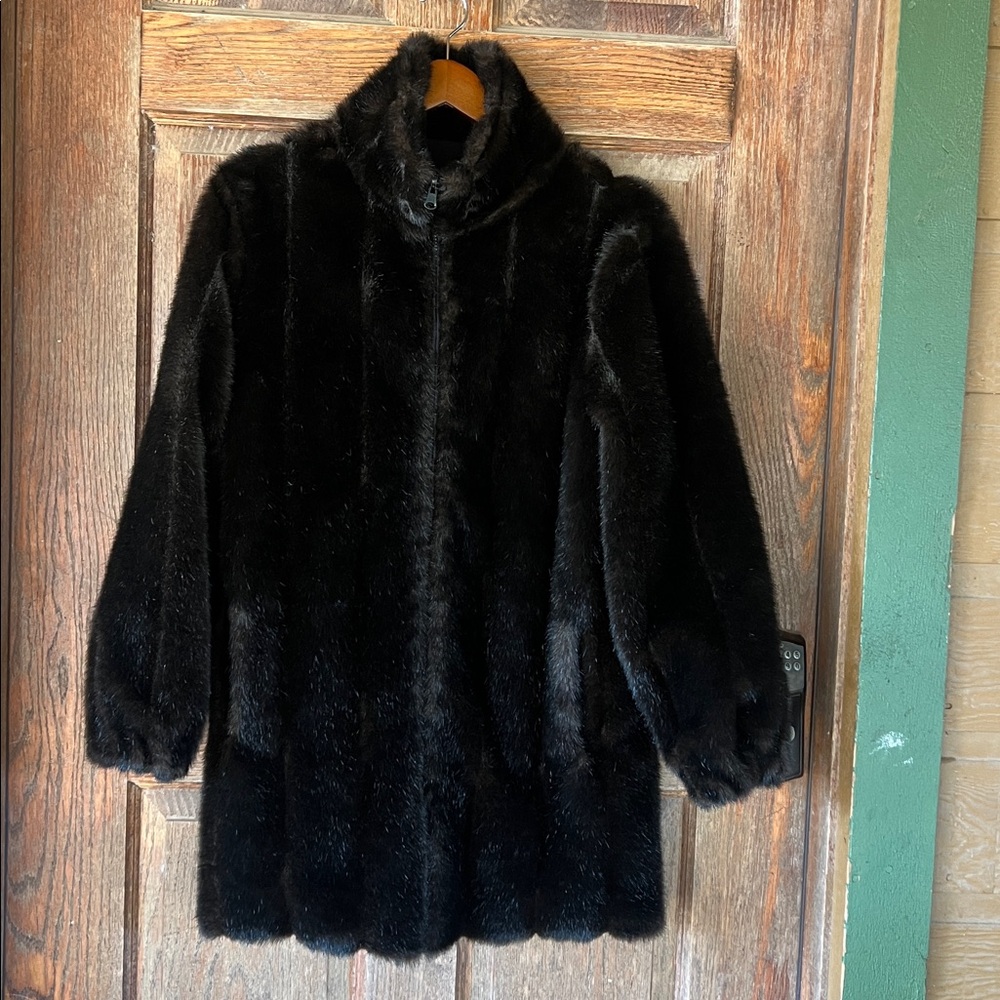 Tally Ho Elegant Black Faux Fur Coat